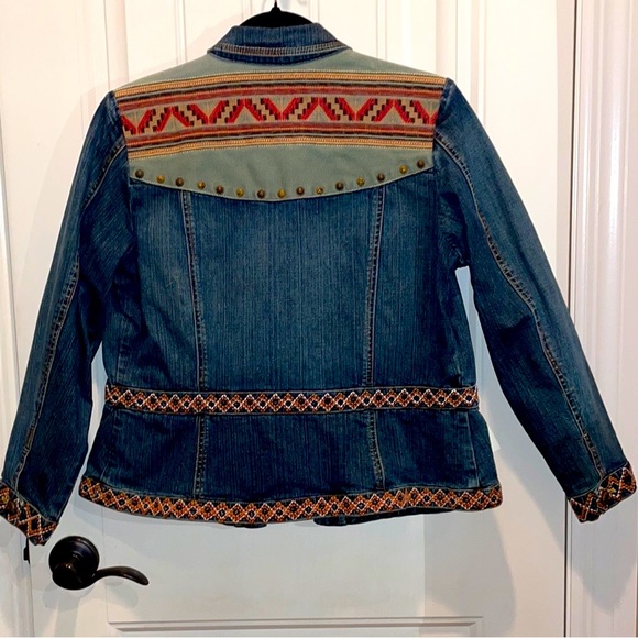 COLDWATER CREEK PS TRIBAL SOUTHWEST BRASS STUDDED JEAN JACKET BUTTON FRONT - Picture 4 of 10